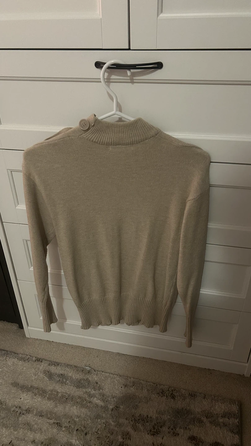 Beige Button-Detail Mock Neck Sweater - photo 2