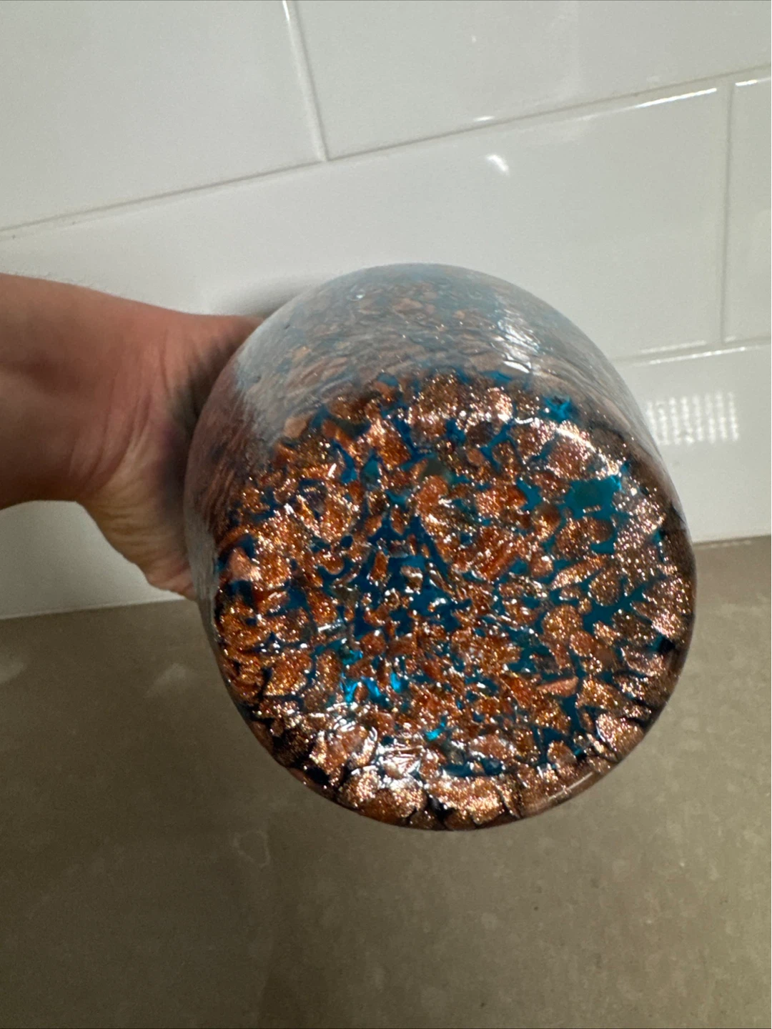 Blue and Copper Art Glass Vase - photo 5