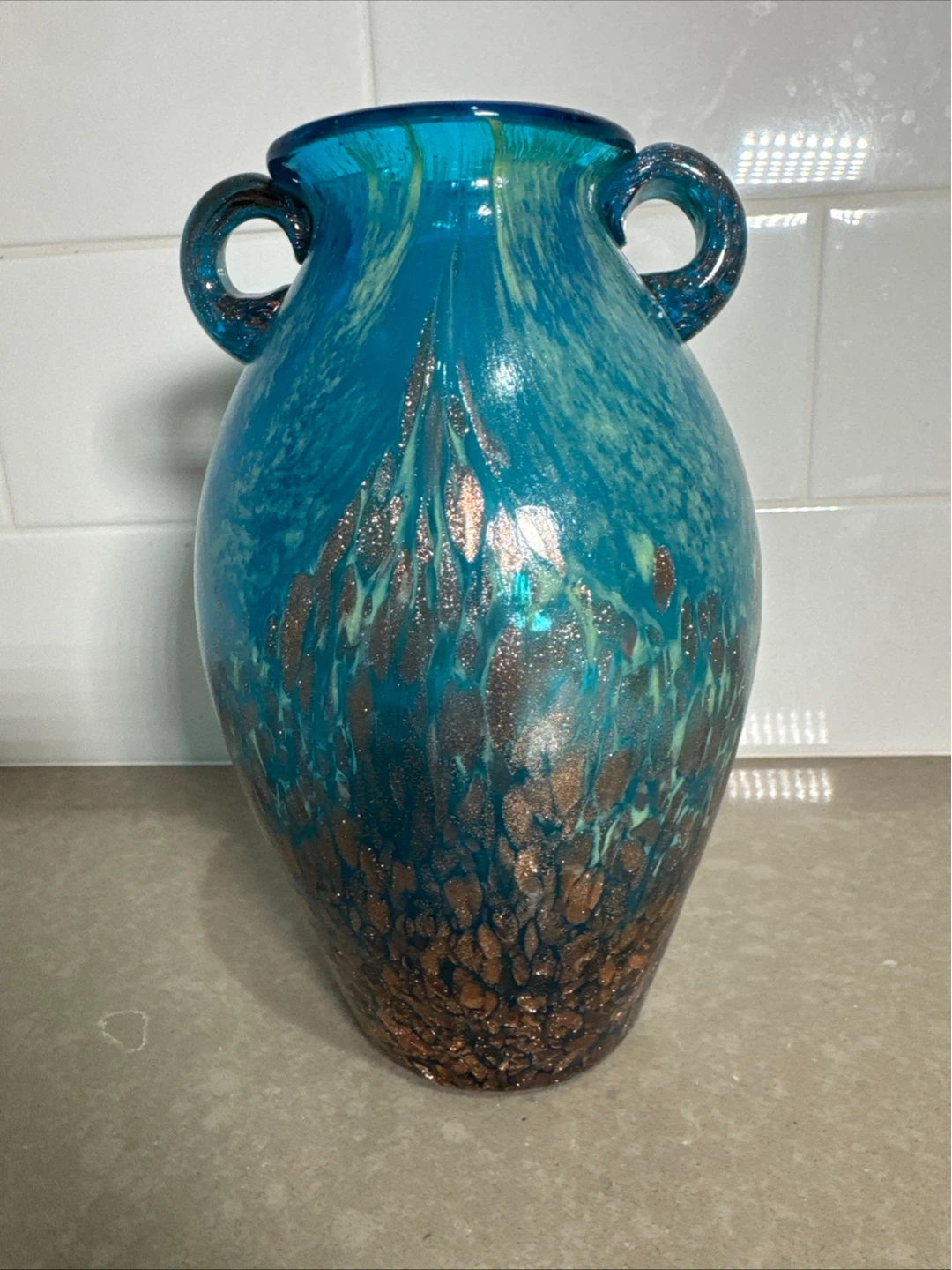 Blue and Copper Art Glass Vase - photo 4