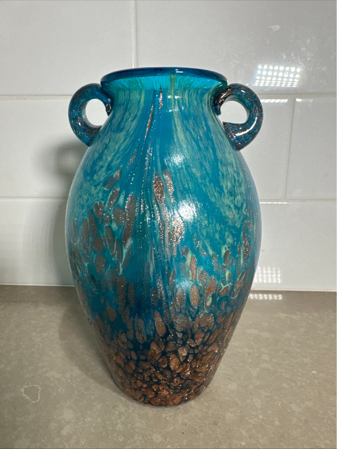 Blue and Copper Art Glass Vase