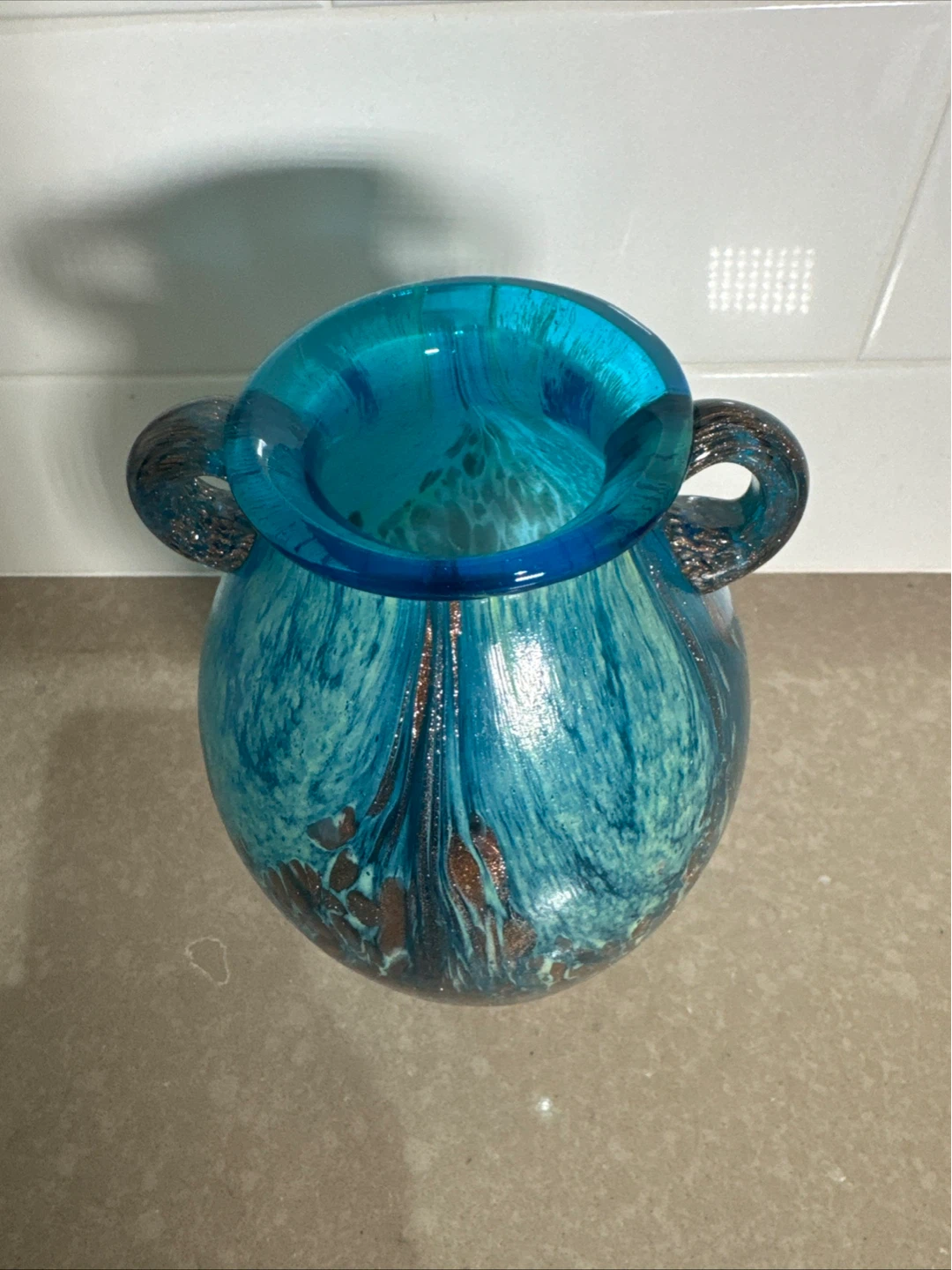 Blue and Copper Art Glass Vase - photo 3