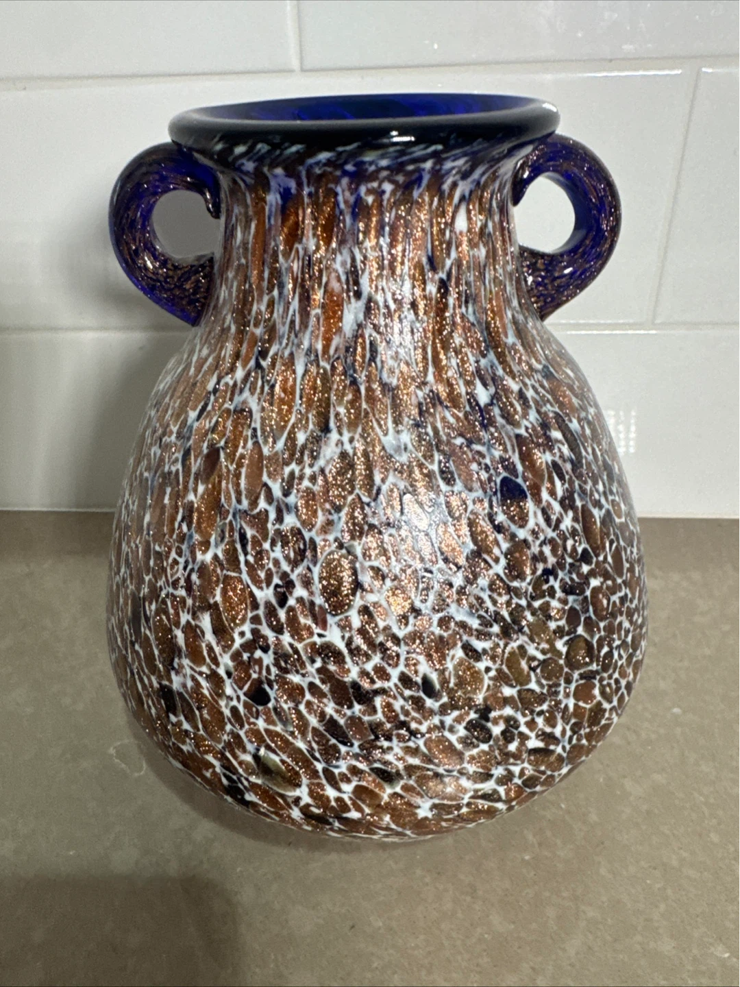 Art Glass Vase with Blue Handles - photo 3