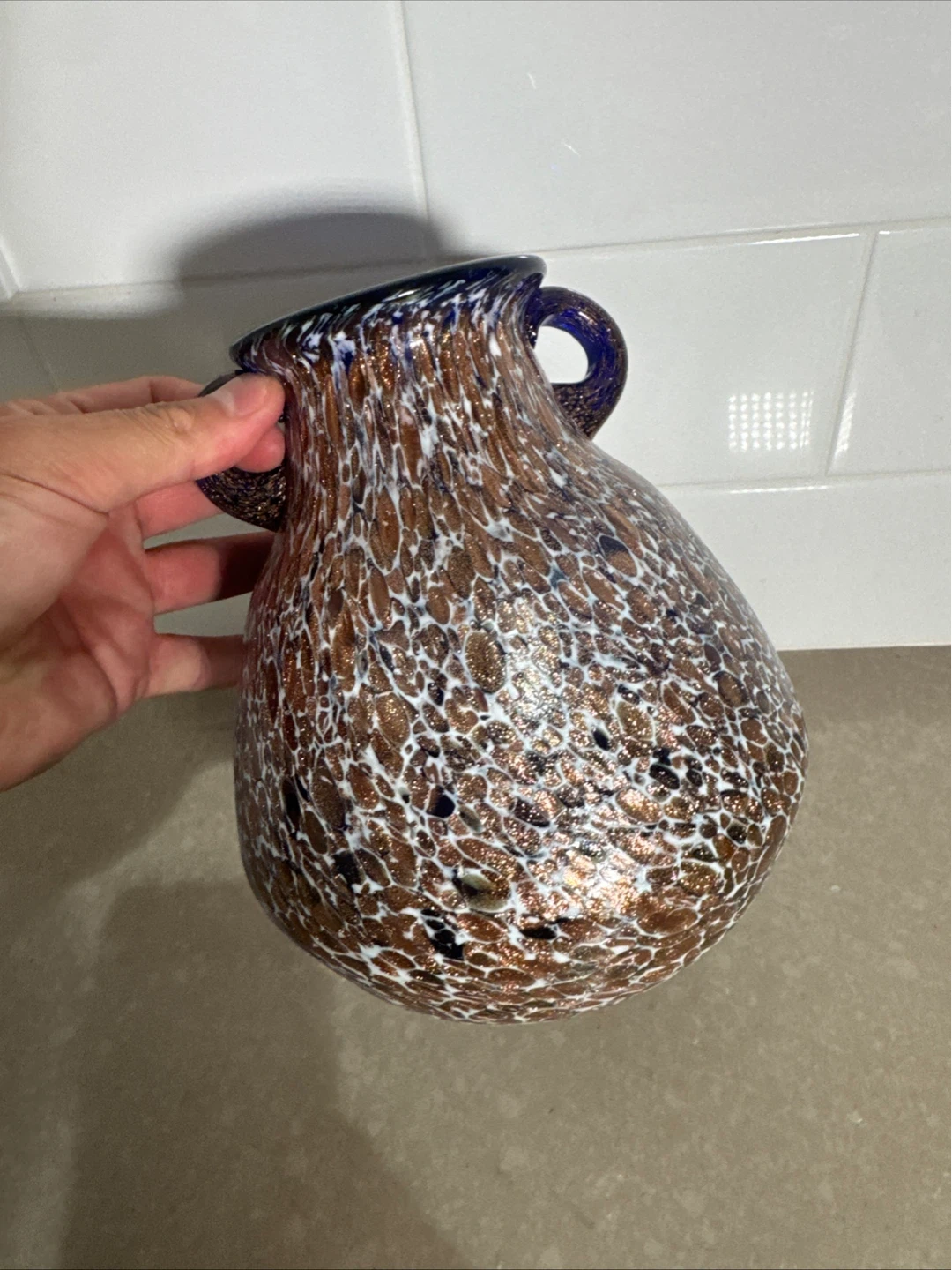 Art Glass Vase with Blue Handles - photo 5