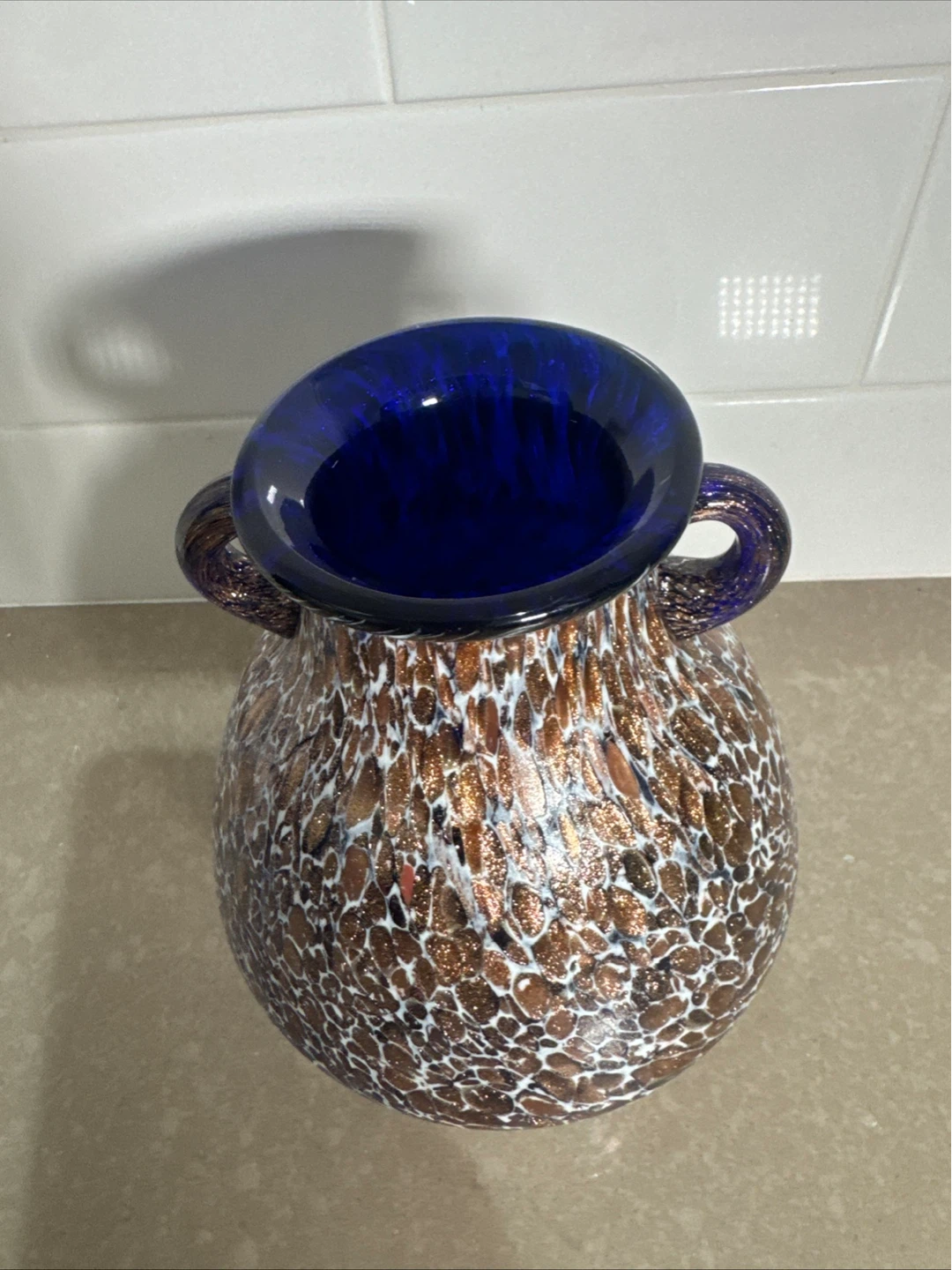 Art Glass Vase with Blue Handles - photo 2