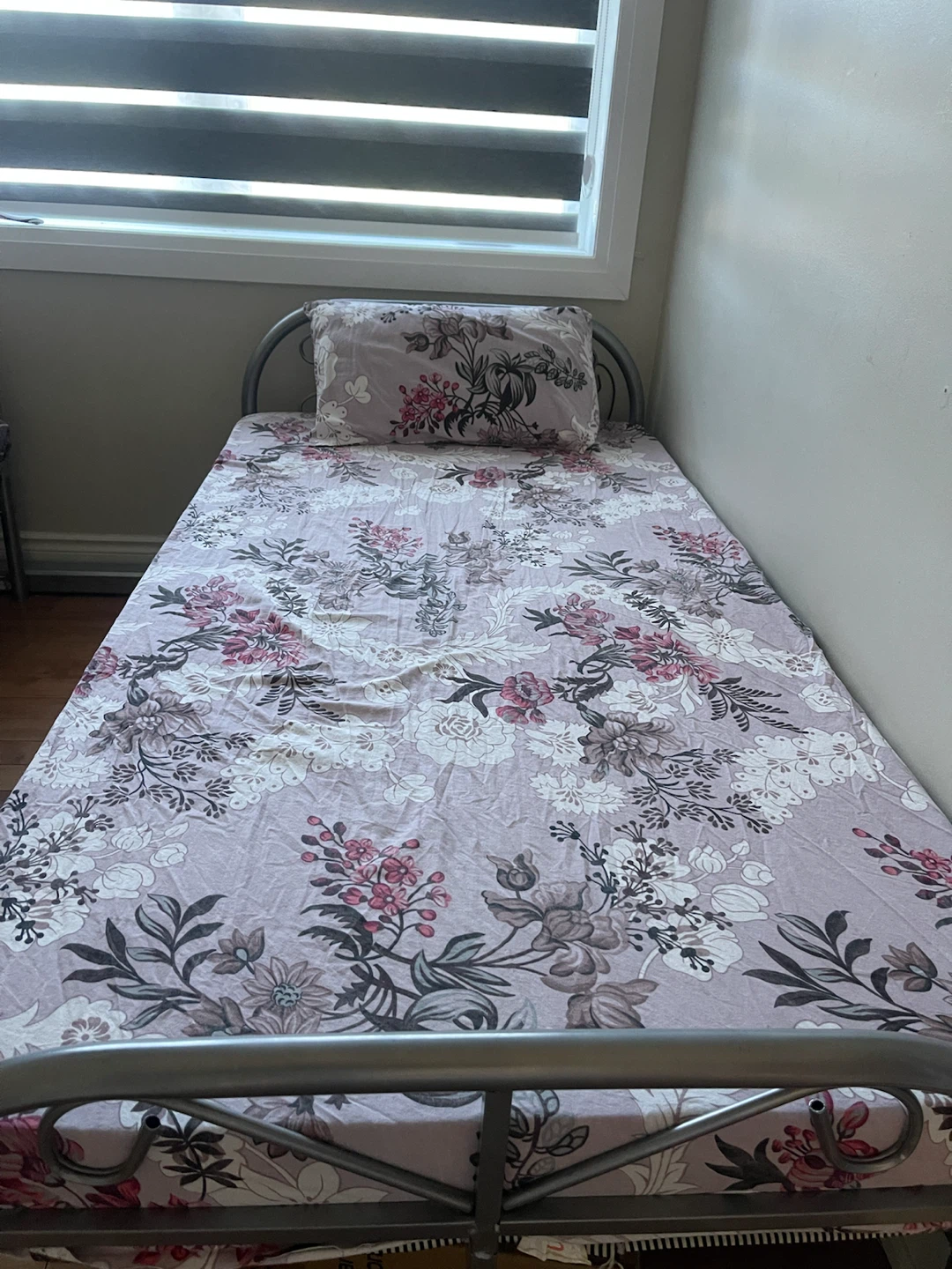 Single size metal bed frame and mattress