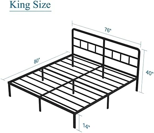 DiaOutro Metal Platform King Bed Frame with Headboard - photo 2