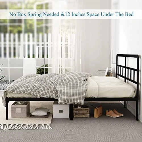DiaOutro Metal Platform King Bed Frame with Headboard - photo 4