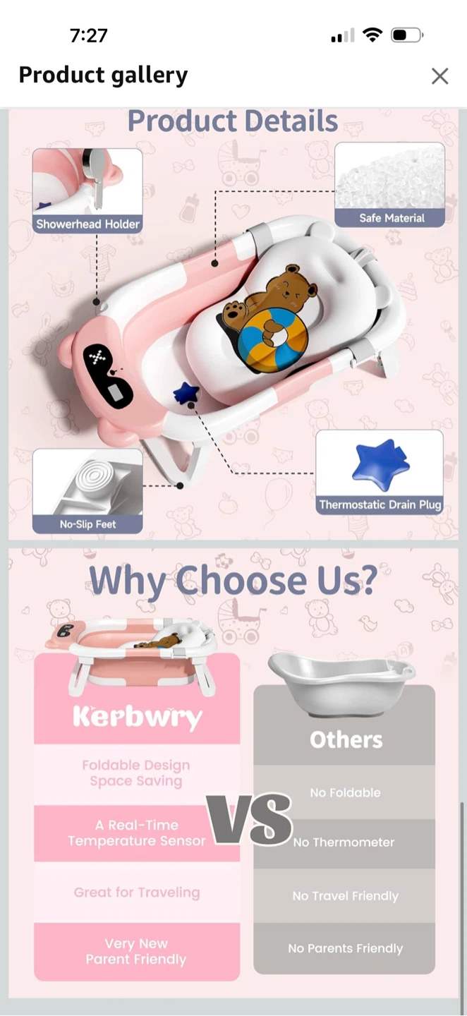 Kerbwry Foldable Baby Bathtub with Temperature Sensor - photo 2