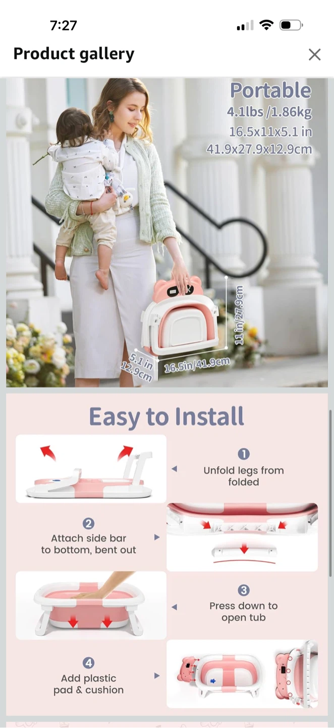 Kerbwry Foldable Baby Bathtub with Temperature Sensor - photo 3