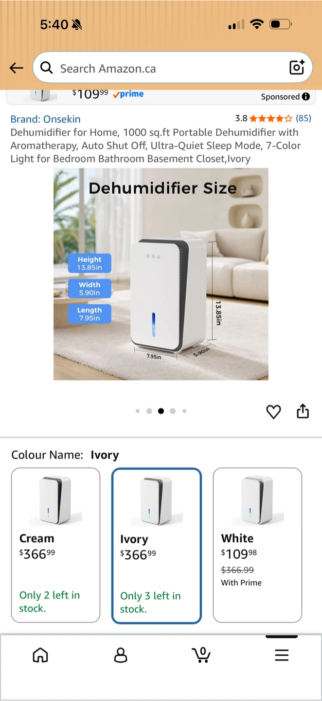 Onsekin Portable Dehumidifier - Ivory