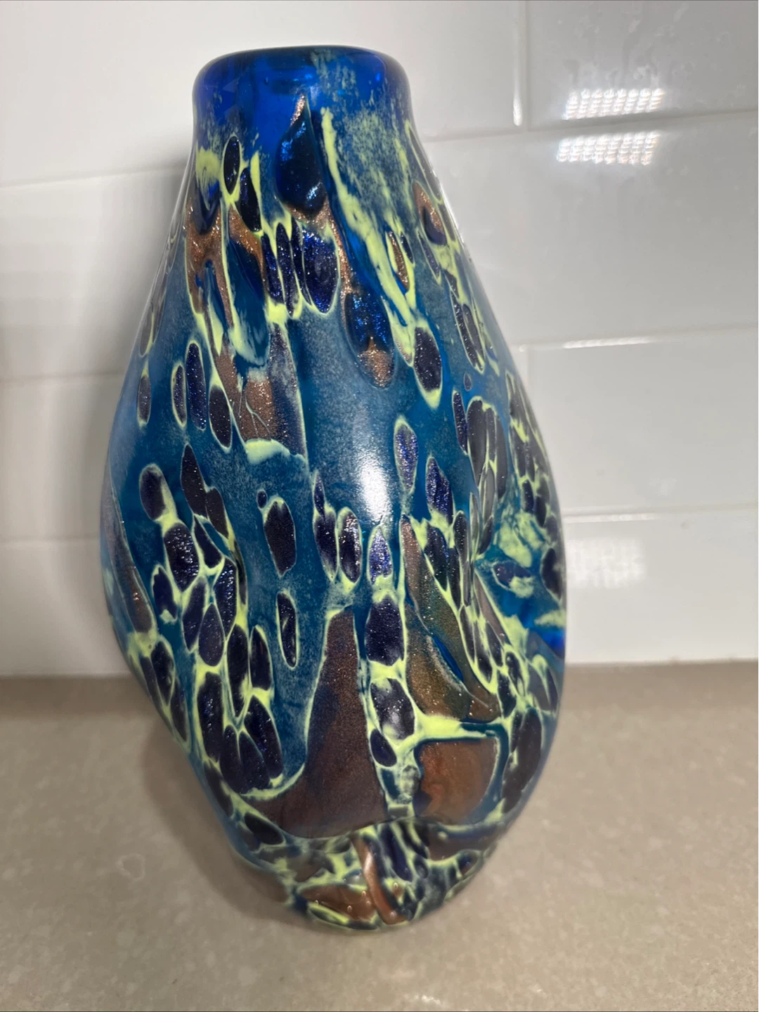 Blue and Gold Art Glass Vase