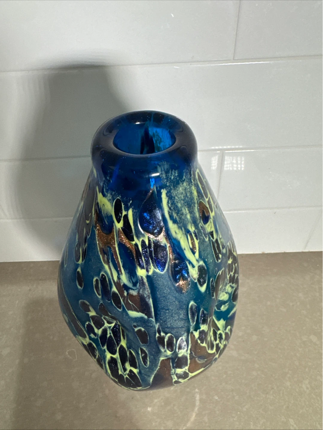 Blue and Gold Art Glass Vase - photo 2