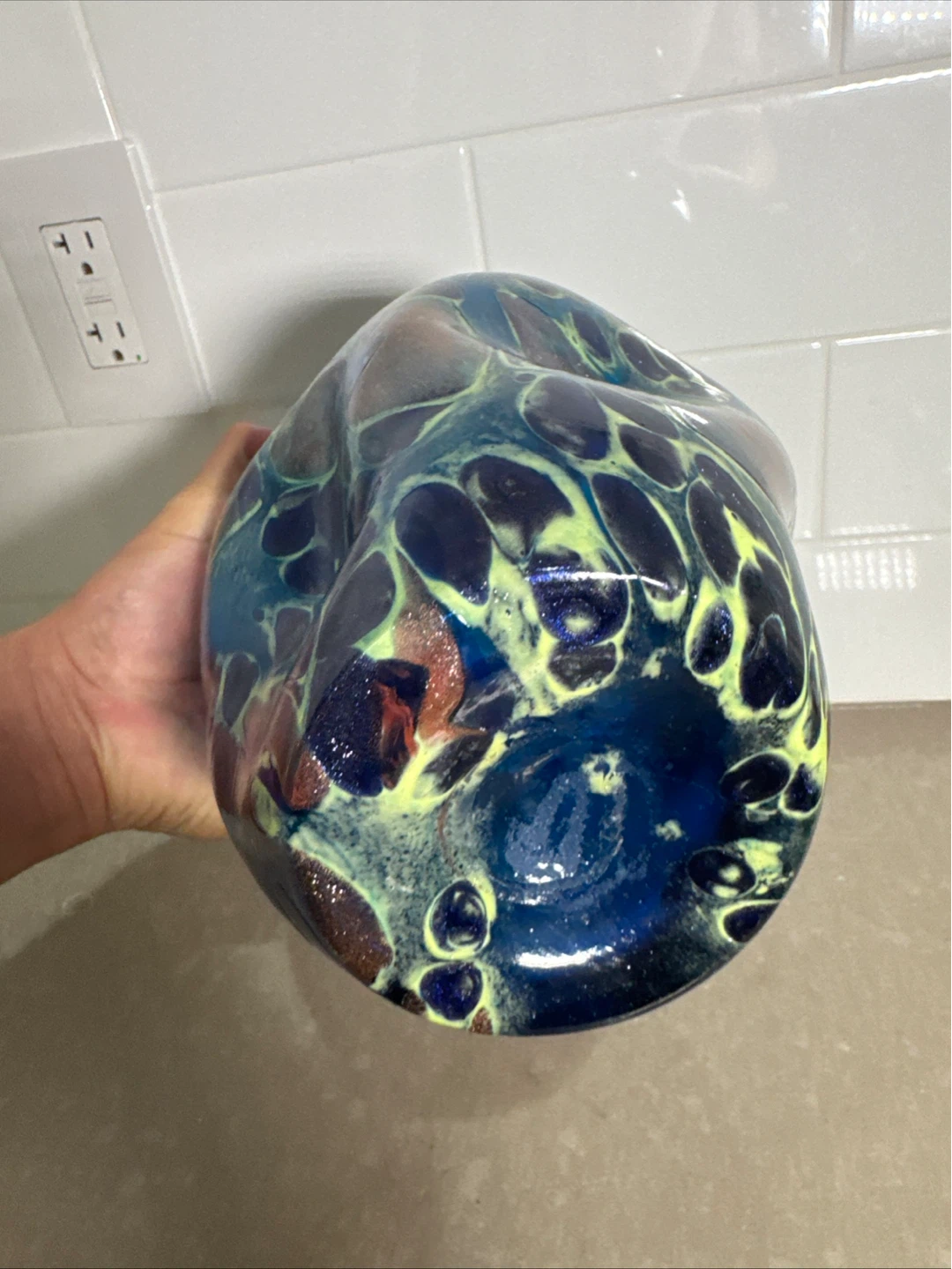 Blue and Gold Art Glass Vase - photo 5