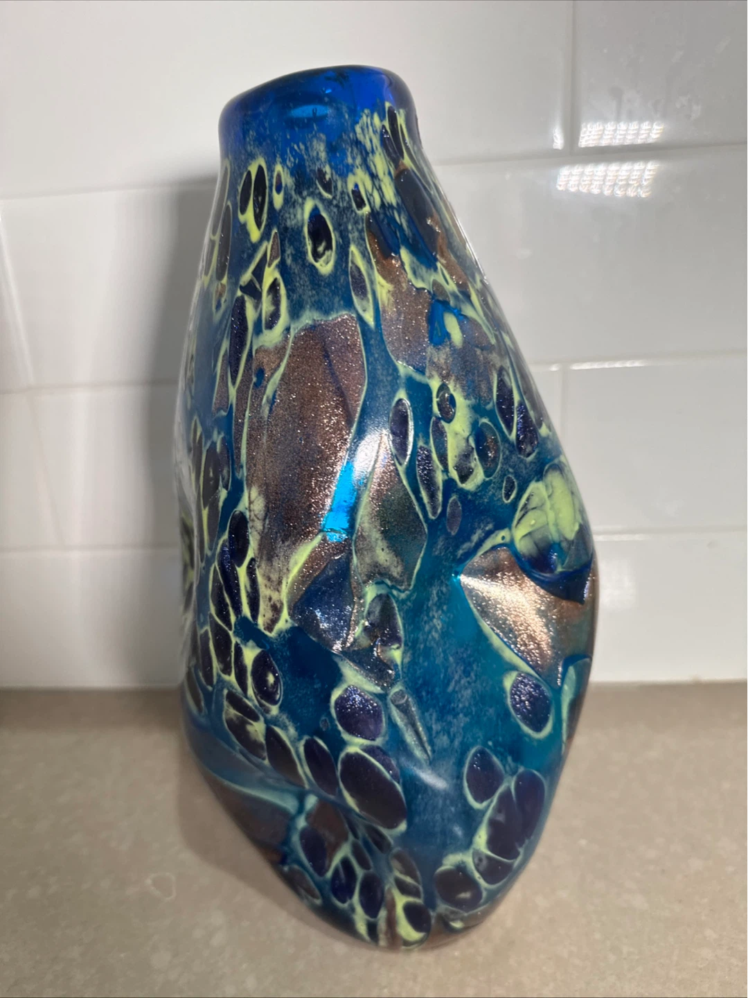 Blue and Gold Art Glass Vase - photo 3