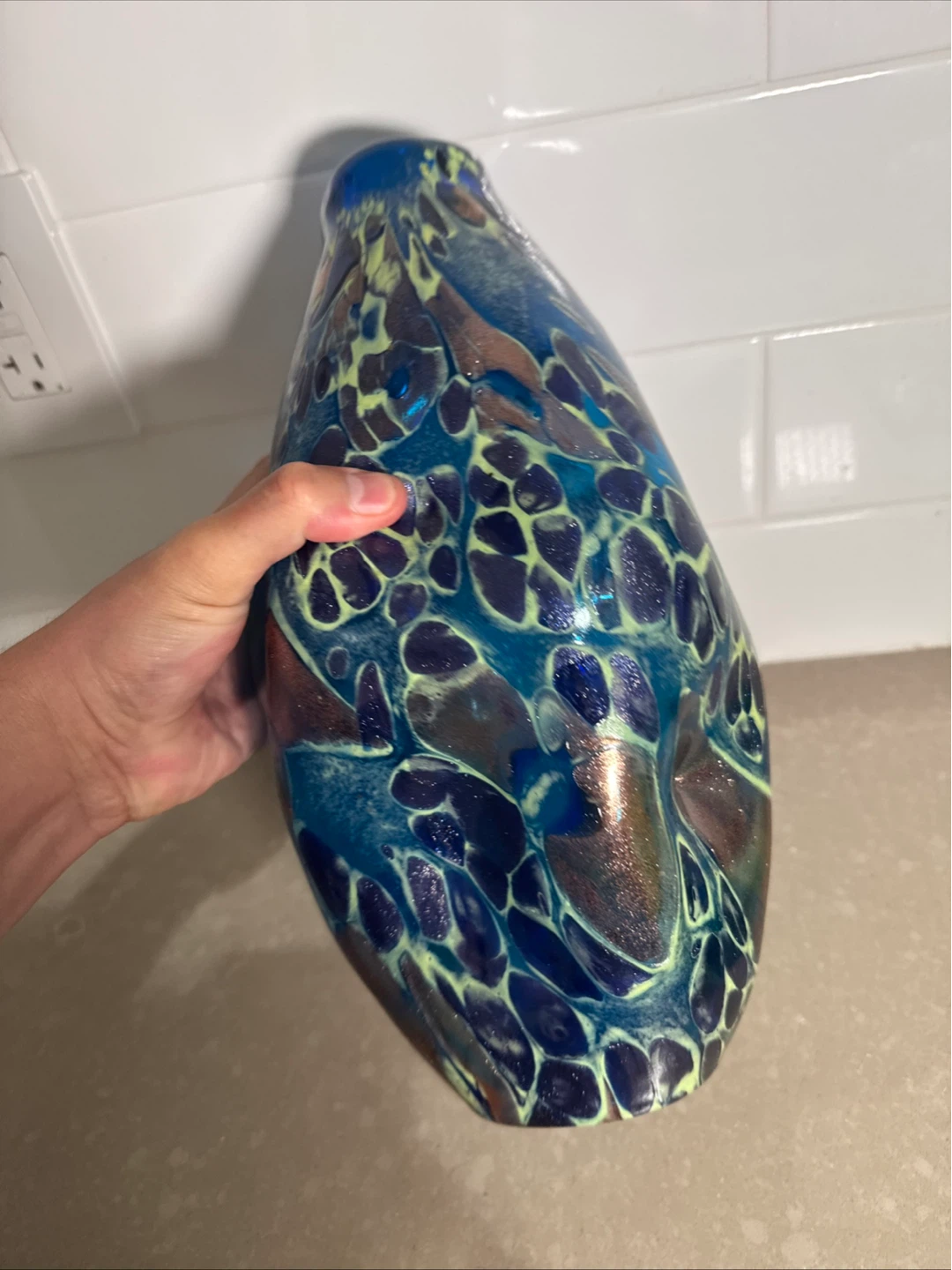 Blue and Gold Art Glass Vase - photo 4