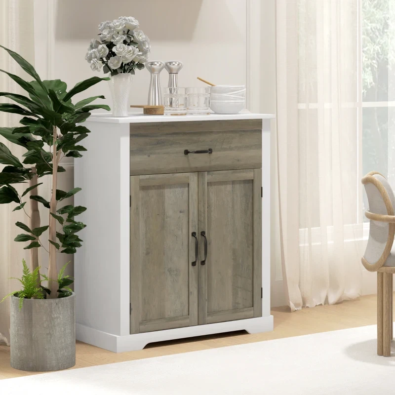 White and Grey Storage Cabinet with Drawer