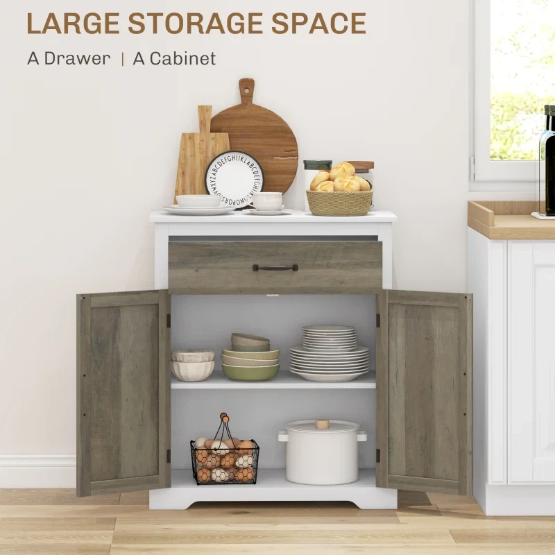 White and Grey Storage Cabinet with Drawer - photo 3