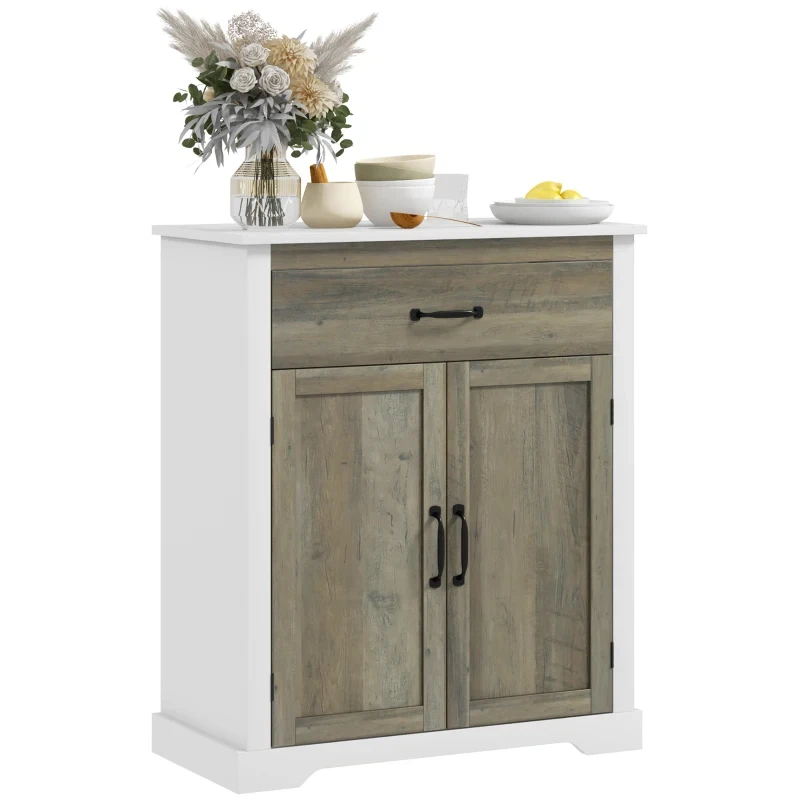 White and Grey Storage Cabinet with Drawer - photo 5
