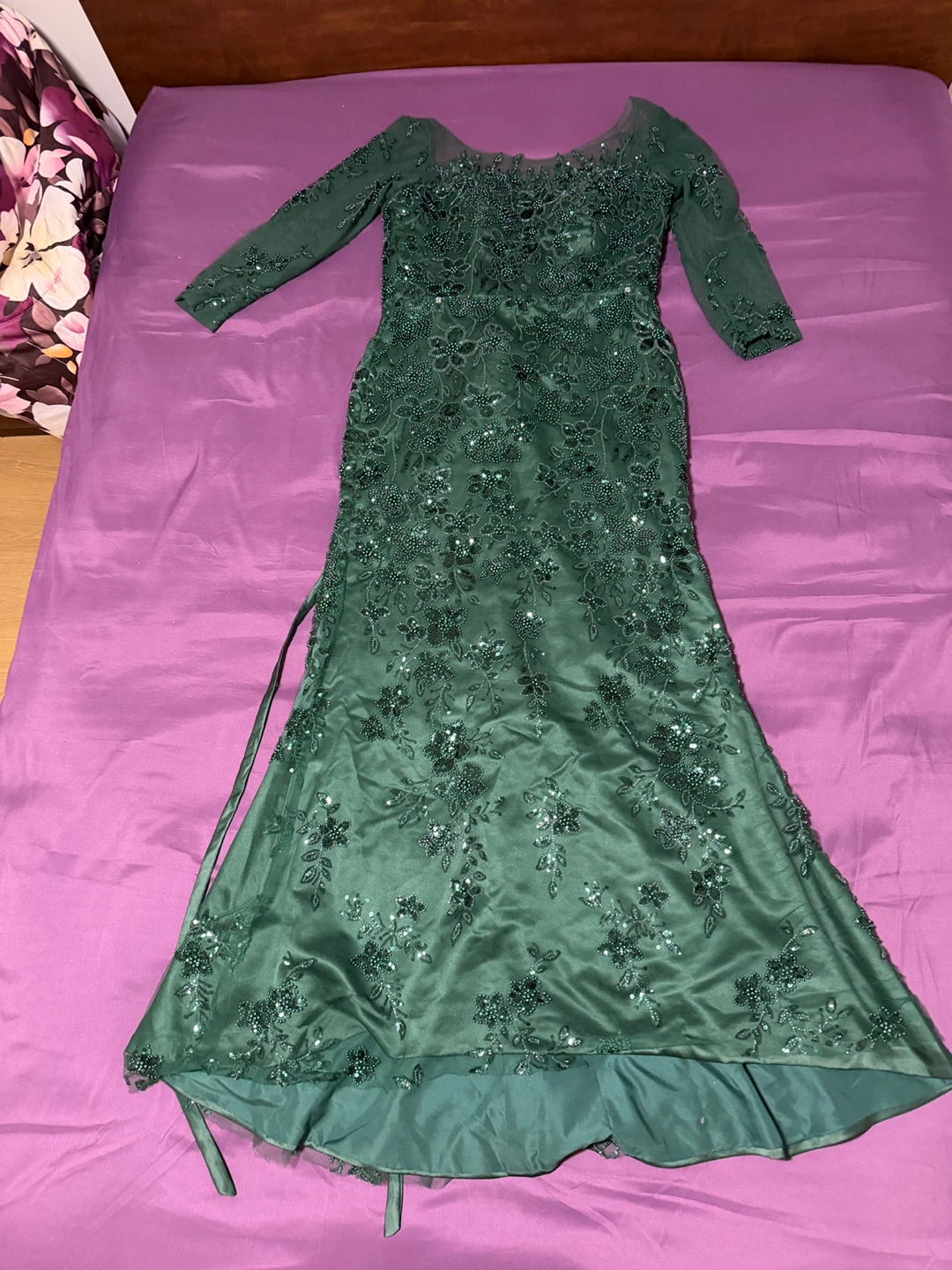 Emerald Green Beaded Evening Gown - photo 4