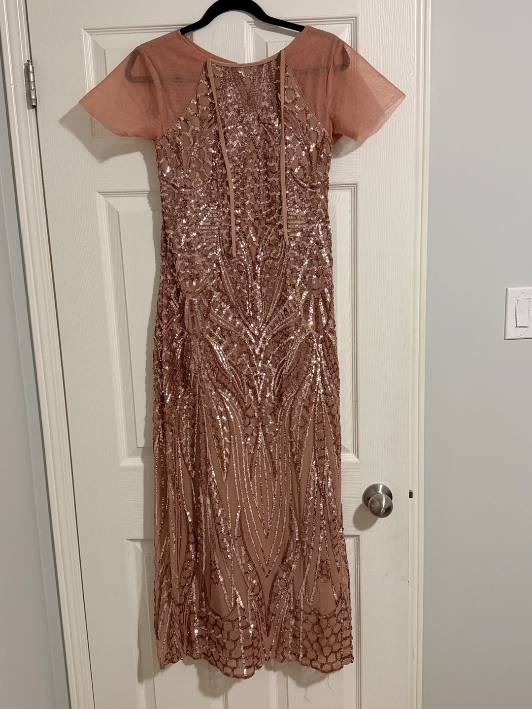 Rose Gold Sequined Evening Dress with Cape - photo 2