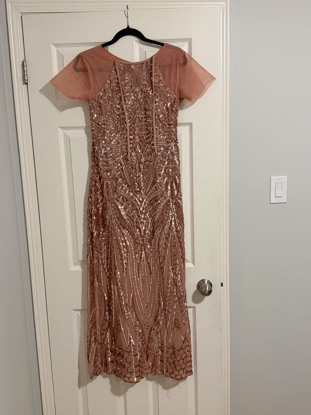 Rose Gold Sequined Evening Dress with Cape - photo 4