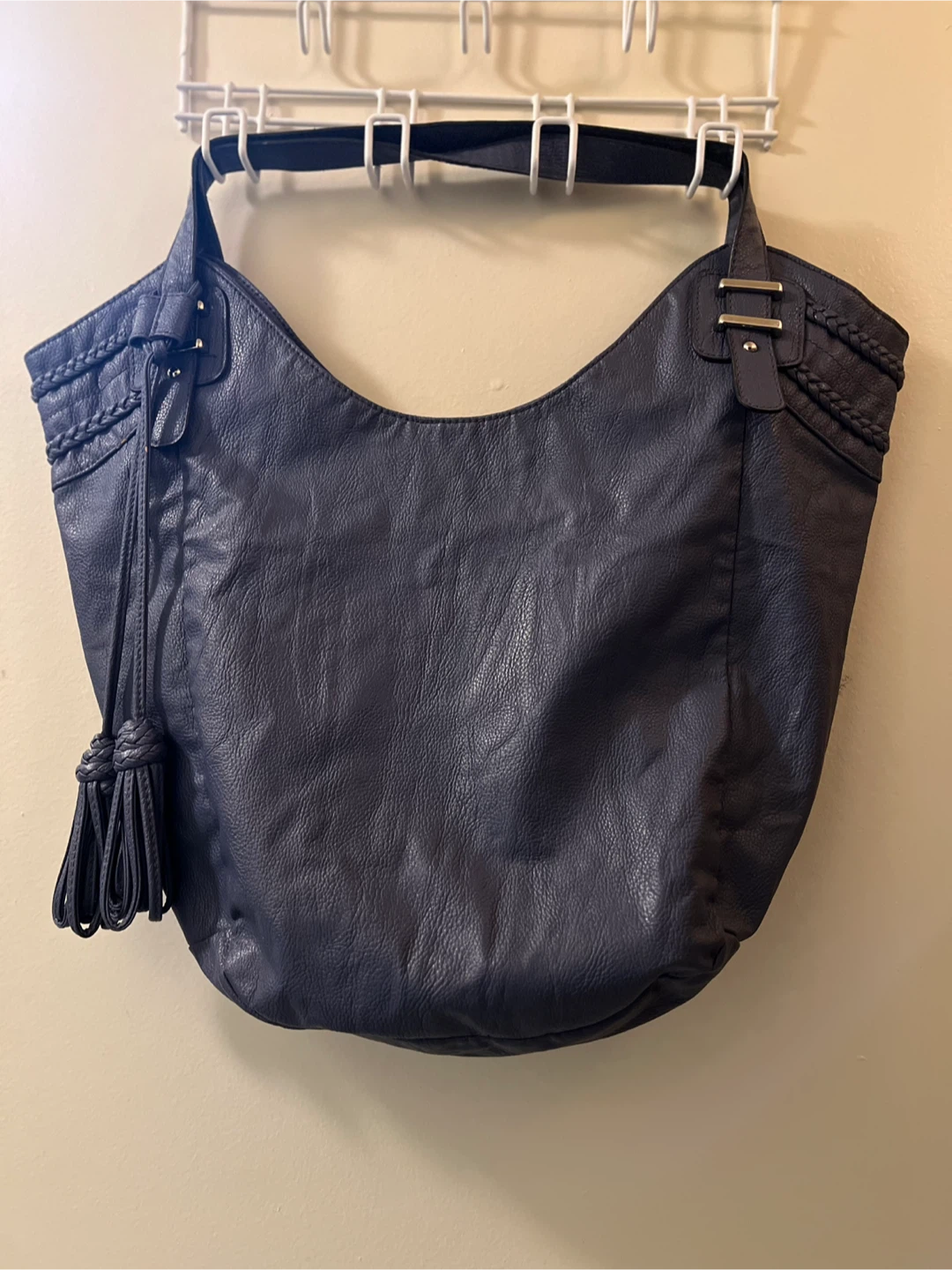 Blue Leather Hobo Shoulder Bag