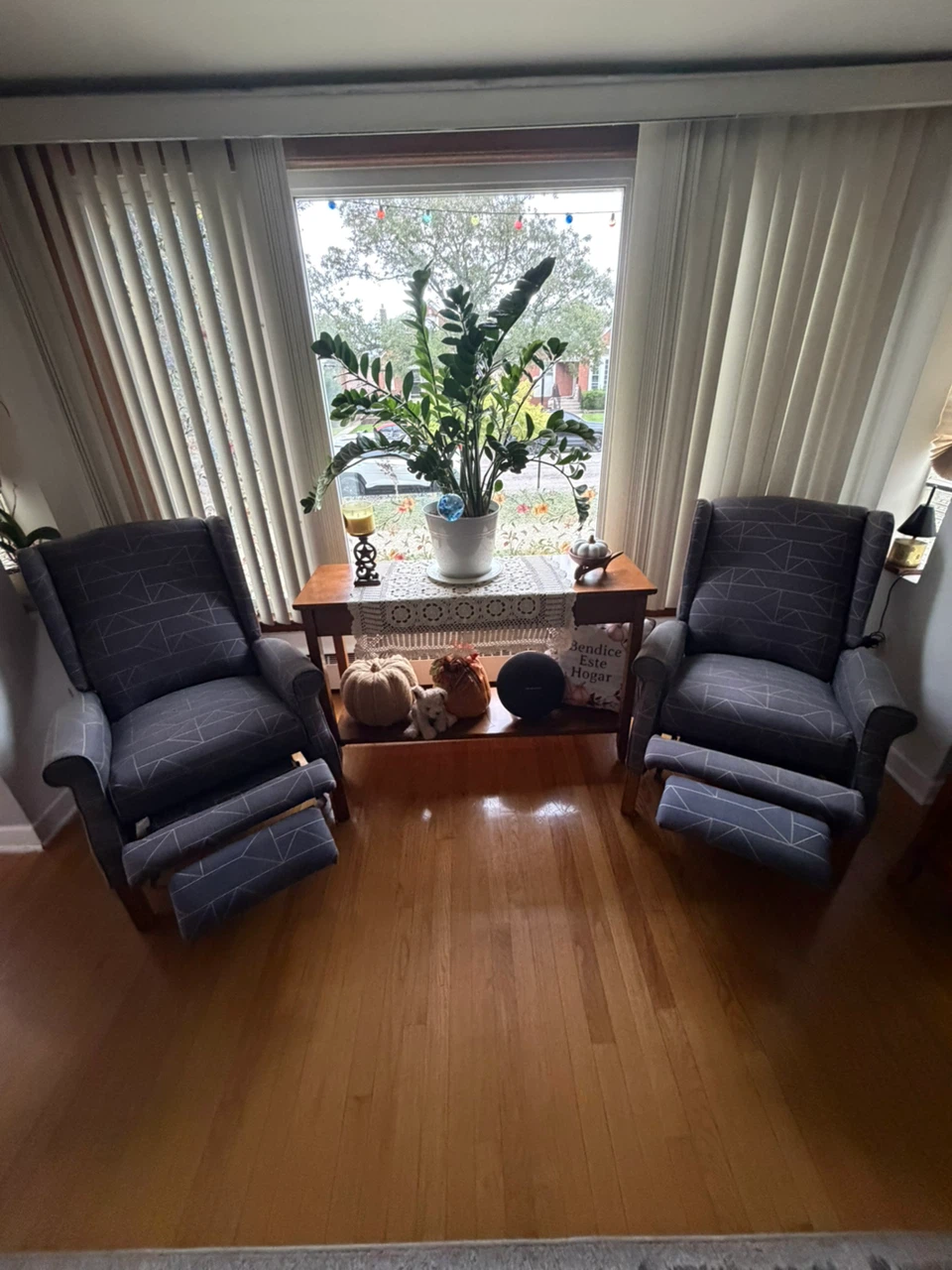 Set of Two Geometric Pattern Recliner Chairs