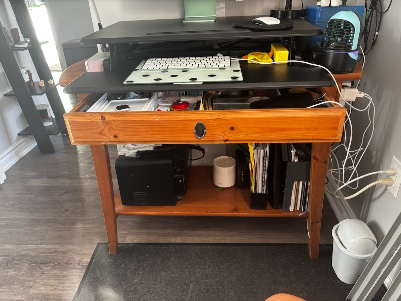 Wooden Desk with Drawer and Lower Shelf