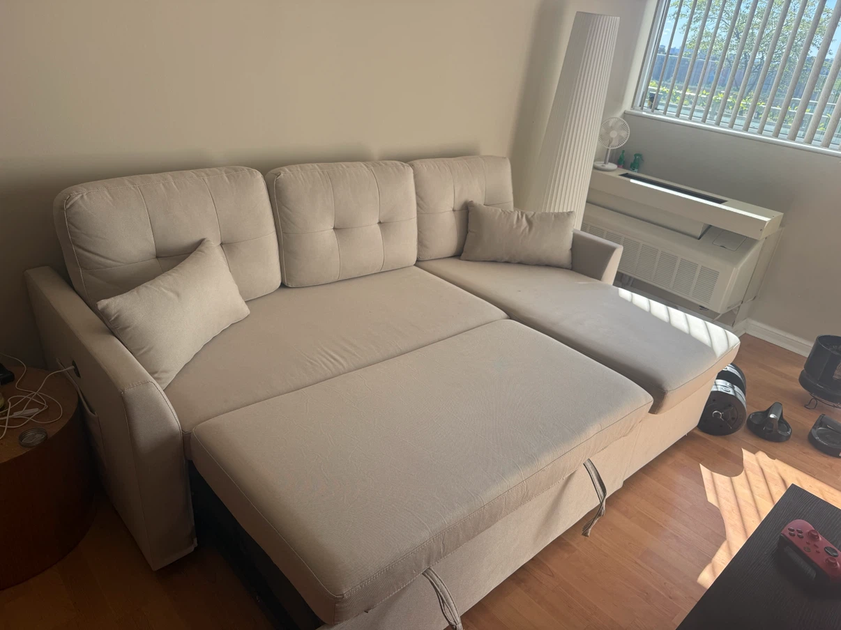 Light Beige Sectional Sofa with Storage and Pull-out Bed - photo 3