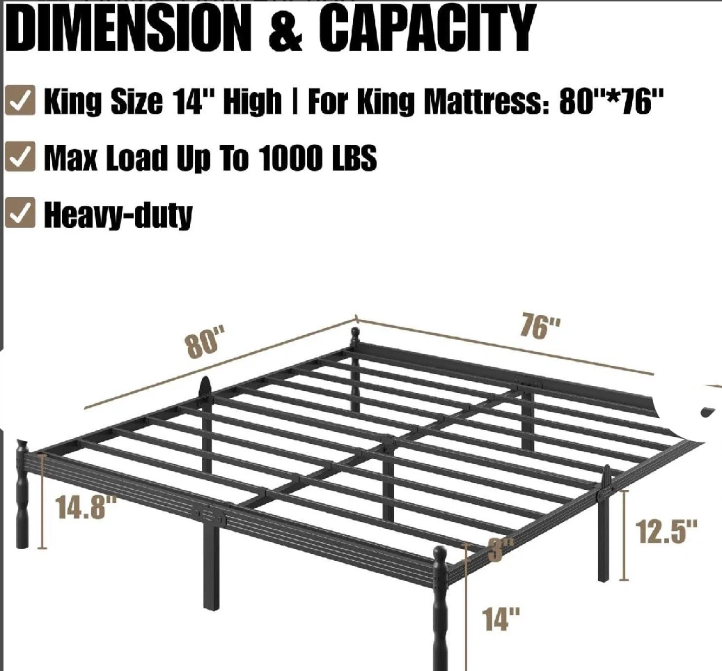 14 Inch King Bed Frame with Mattress Stopper - photo 2