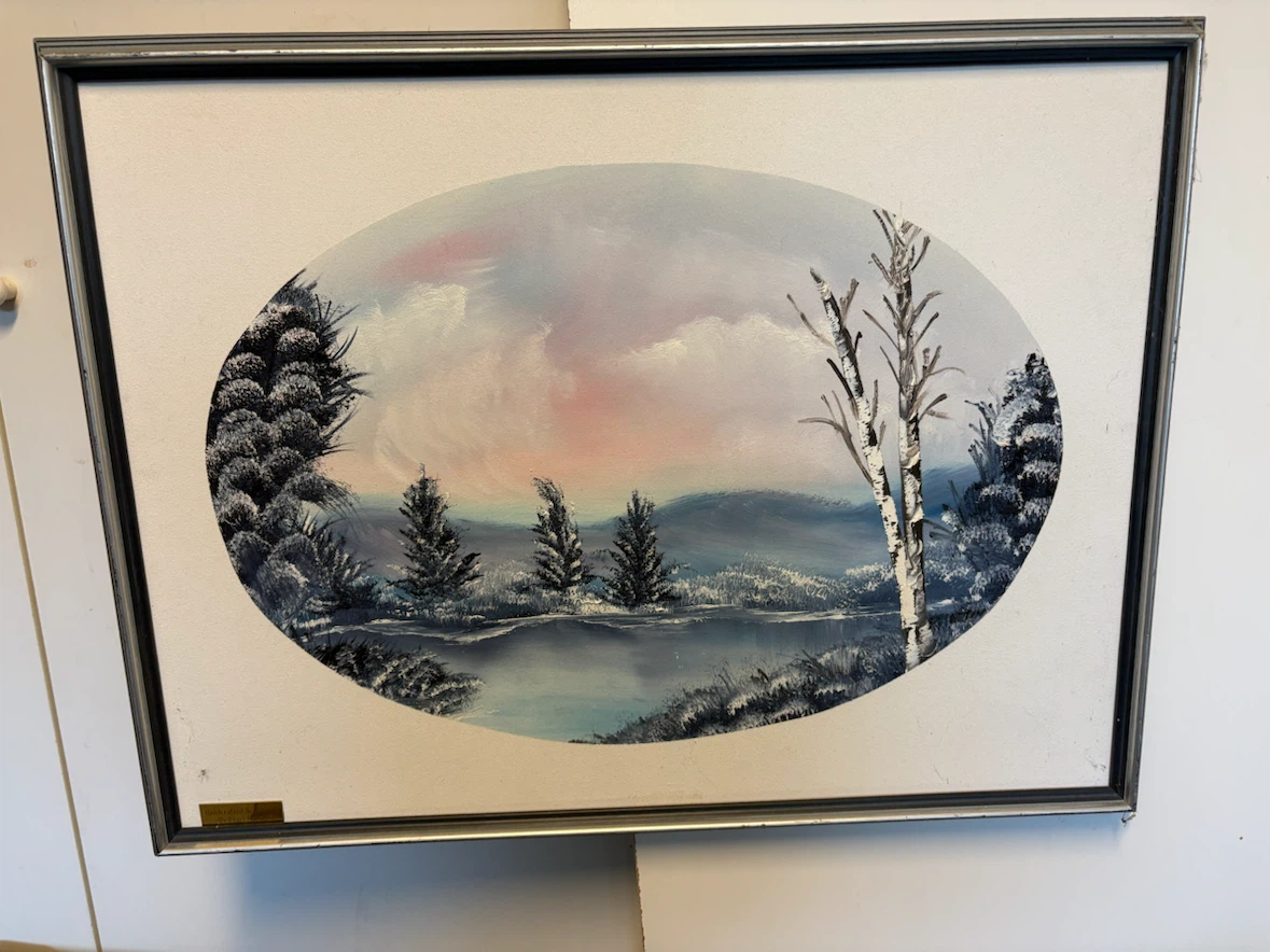 Framed Winter Landscape Oil Painting