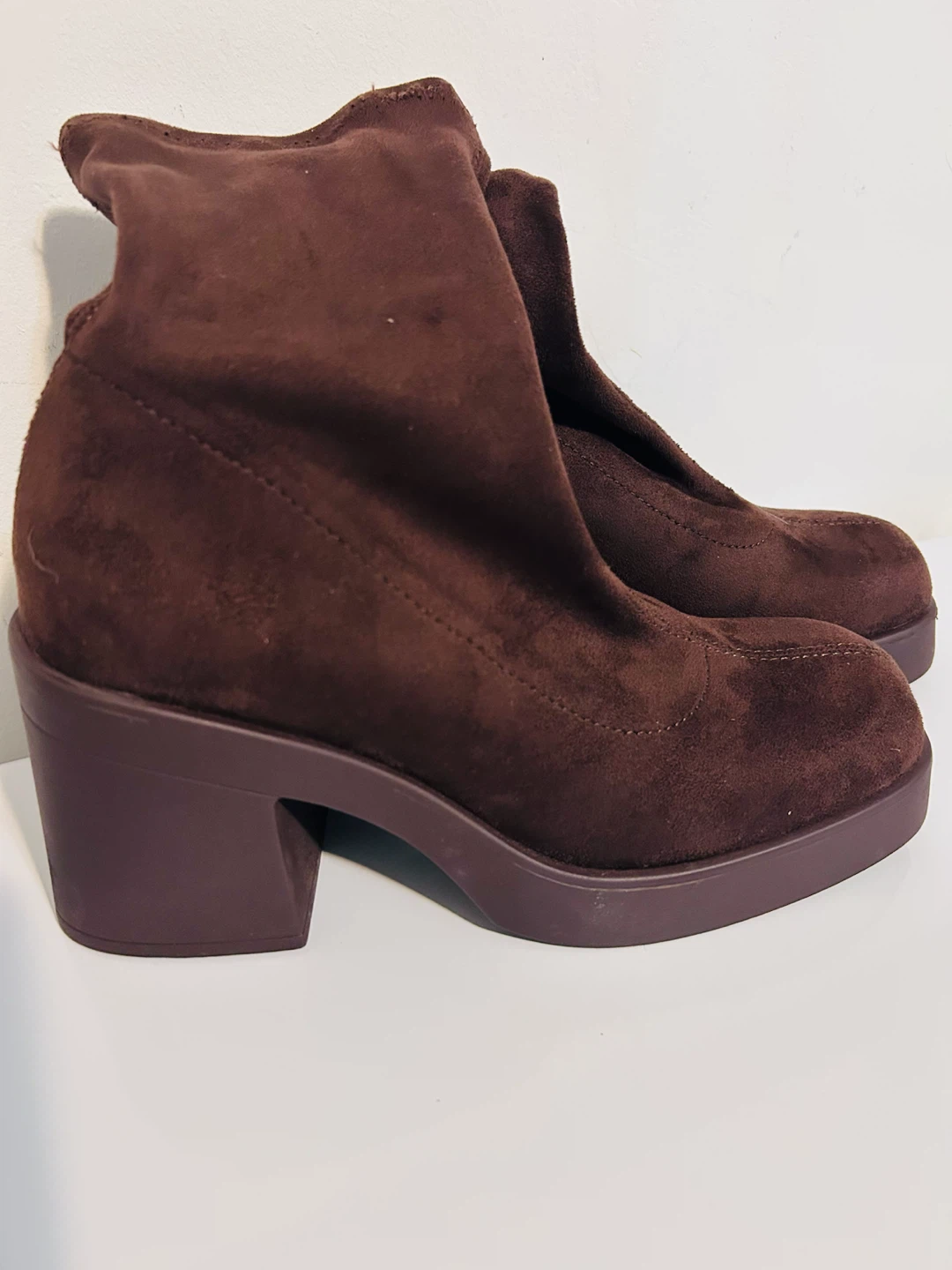 Brown Suede Platform Ankle Boots