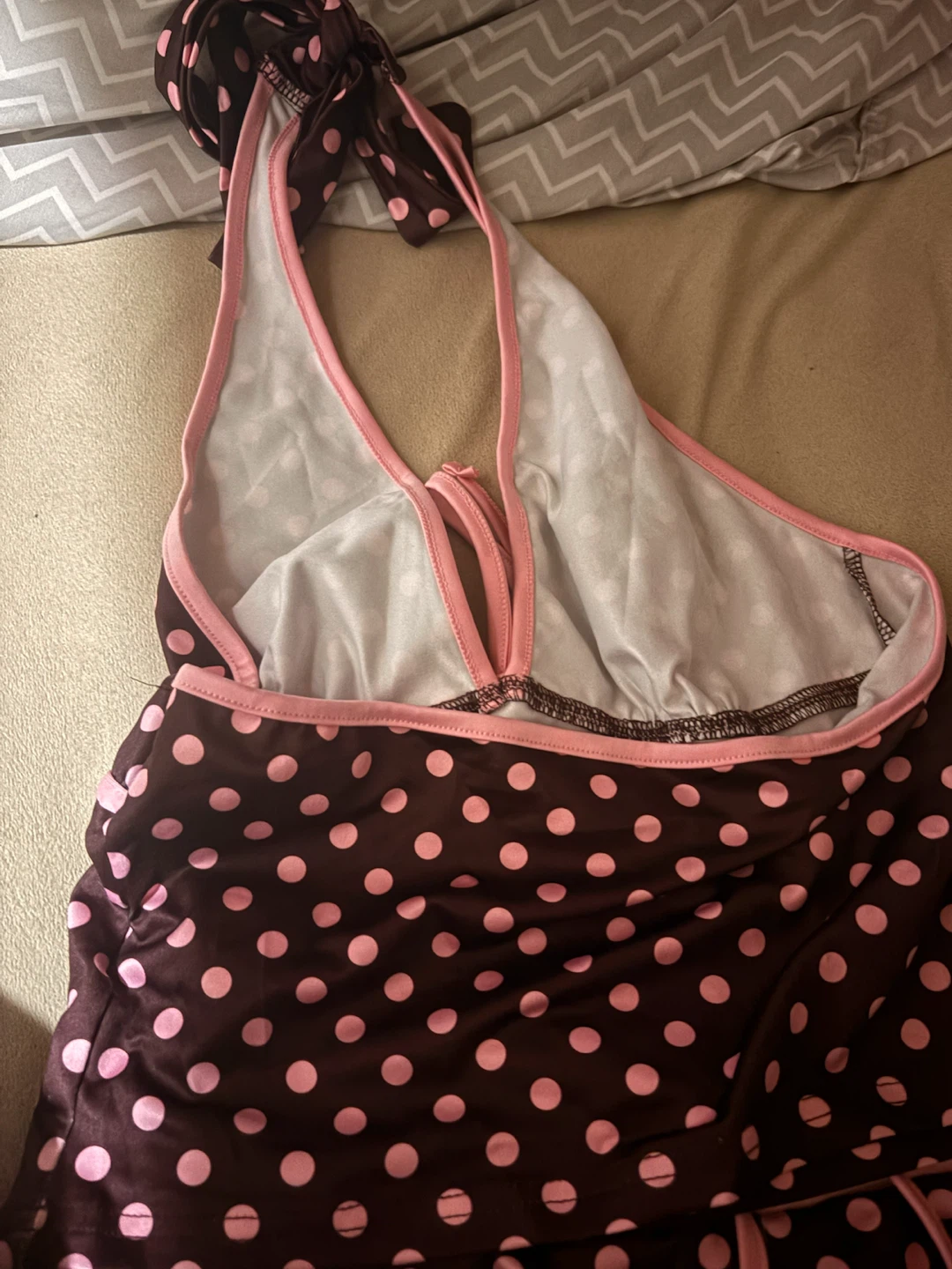 Brown and Pink Polka Dot Halter Swim Set