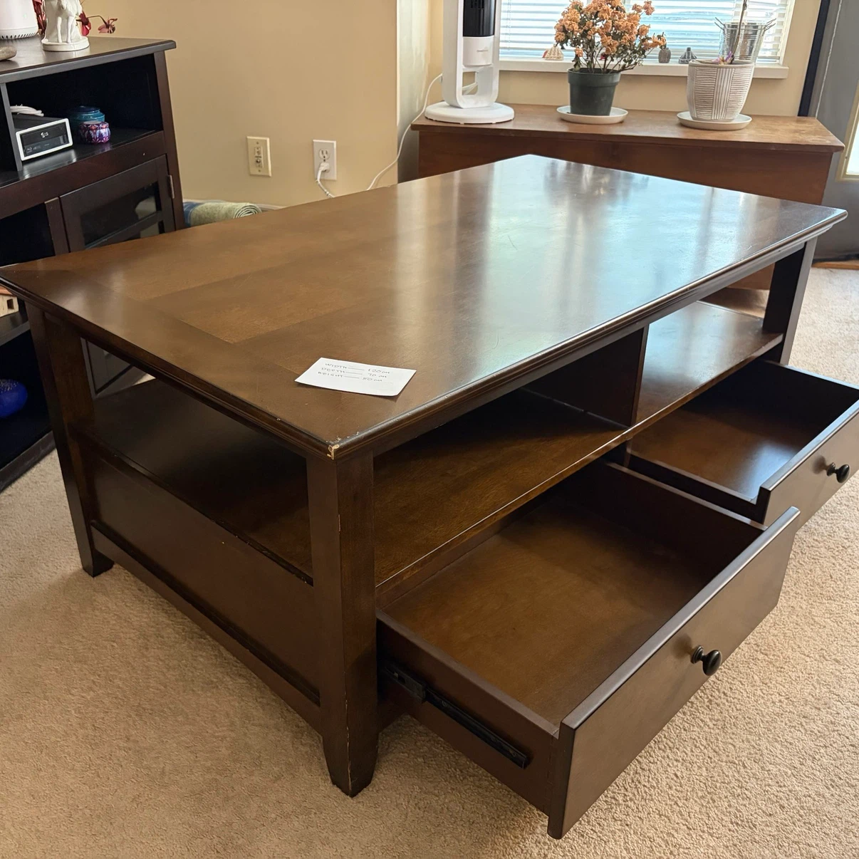 Dark Brown Wooden Coffee Table with Drawers