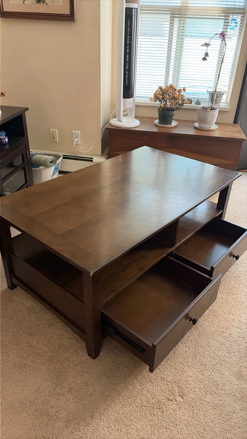 Dark Brown Wooden Coffee Table with Drawers - photo 2