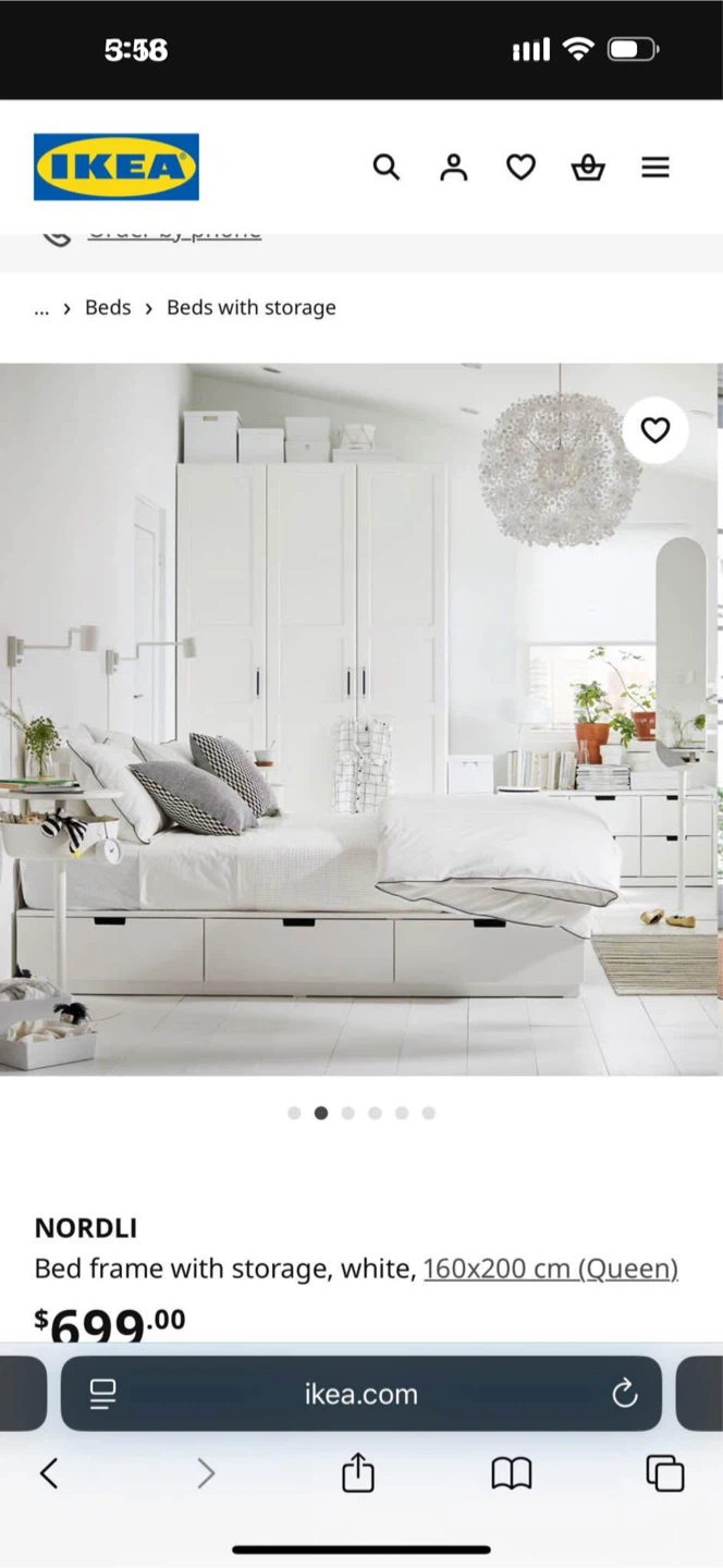 IKEA NORDLI Bed Frame with Storage, White, Queen