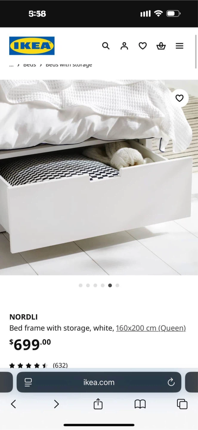 IKEA NORDLI Bed Frame with Storage, White, Queen - photo 3