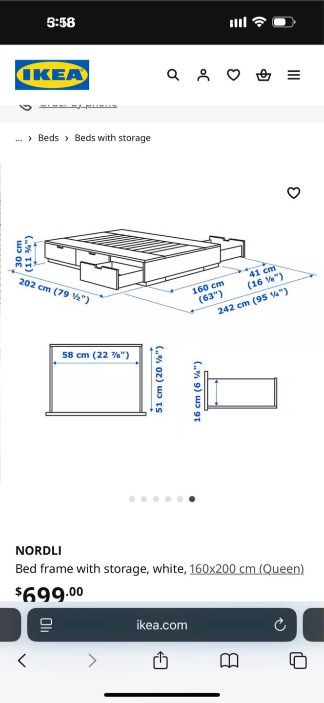 IKEA NORDLI Bed Frame with Storage, White, Queen - photo 5