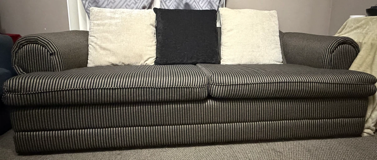 Striped Sofa with Three Accent Cushions