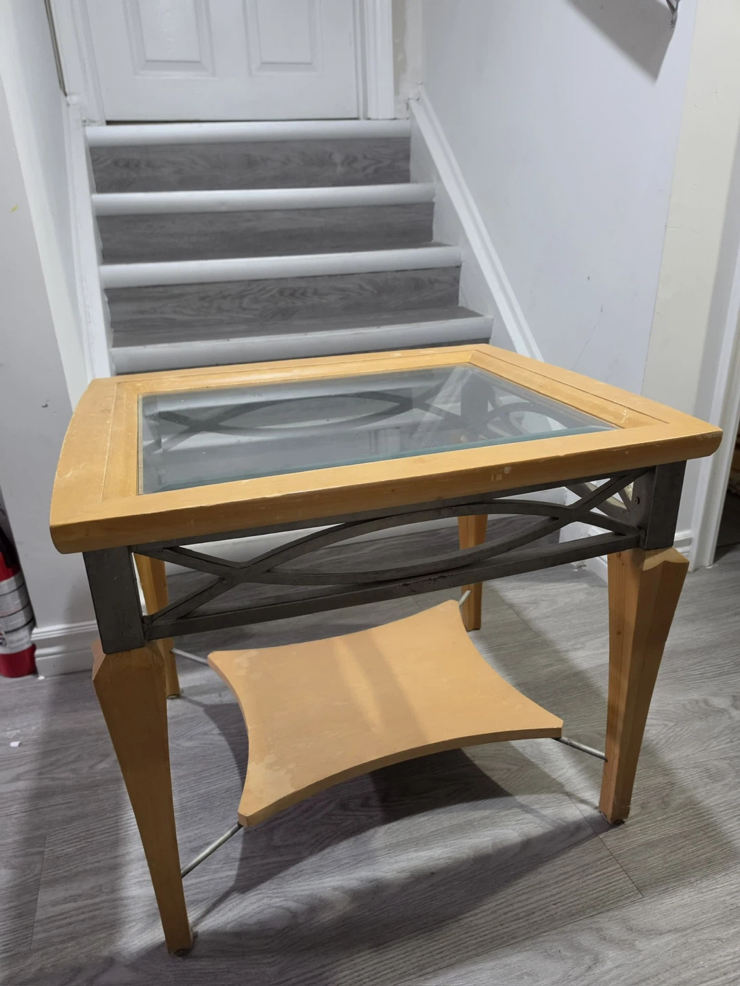 Square Wood and Glass End Table