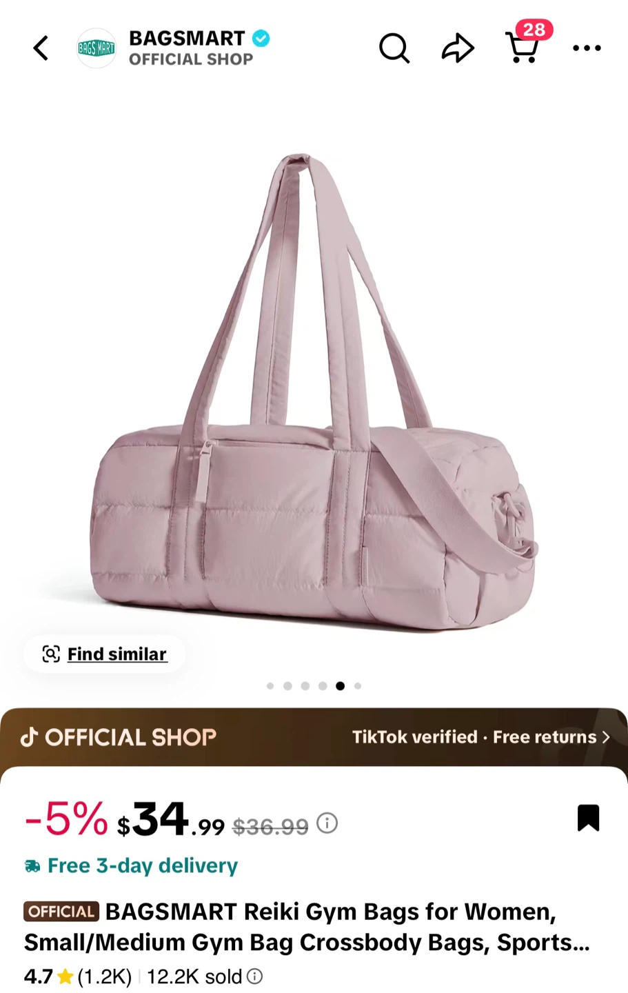 BAGSMART Pink Gym Bag
