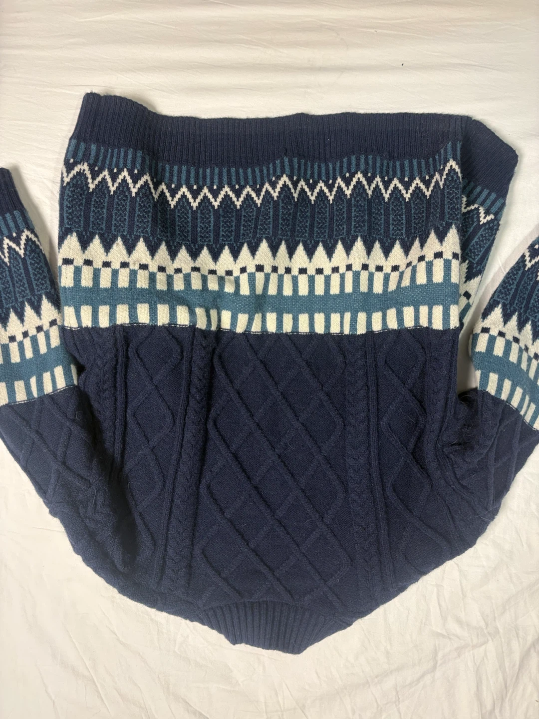 Navy Blue Patterned Cable Knit Cardigan