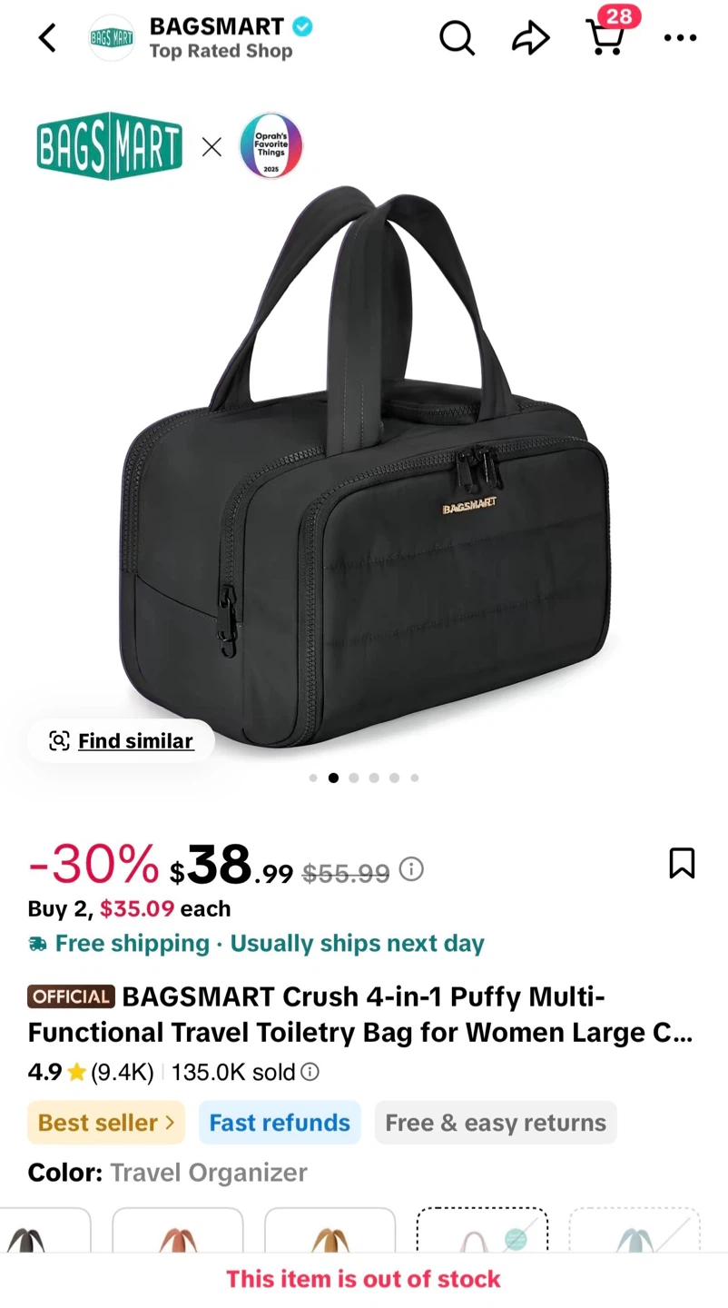 BAGSMART Crush 4-in-1 Puffy Travel Toiletry Bag