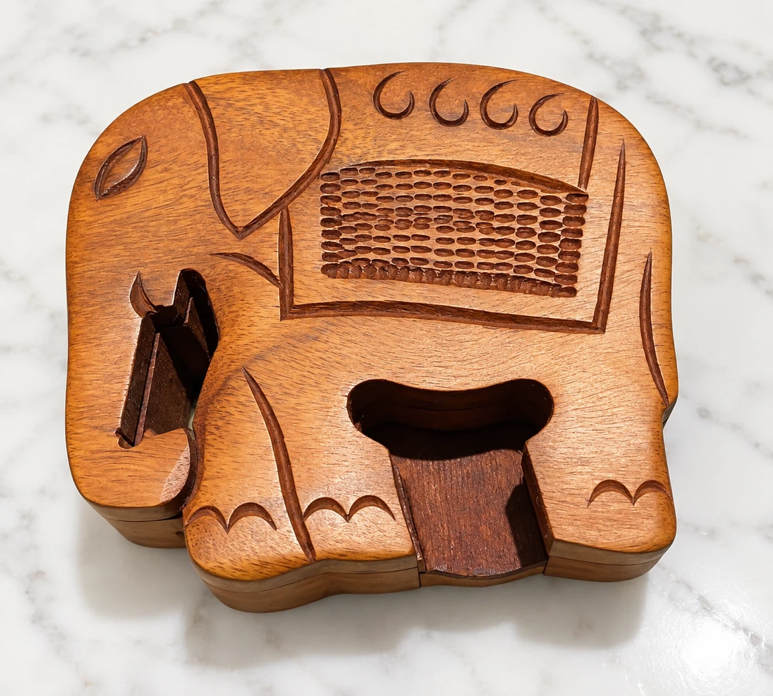 NEW Carved Wooden Elephant Box