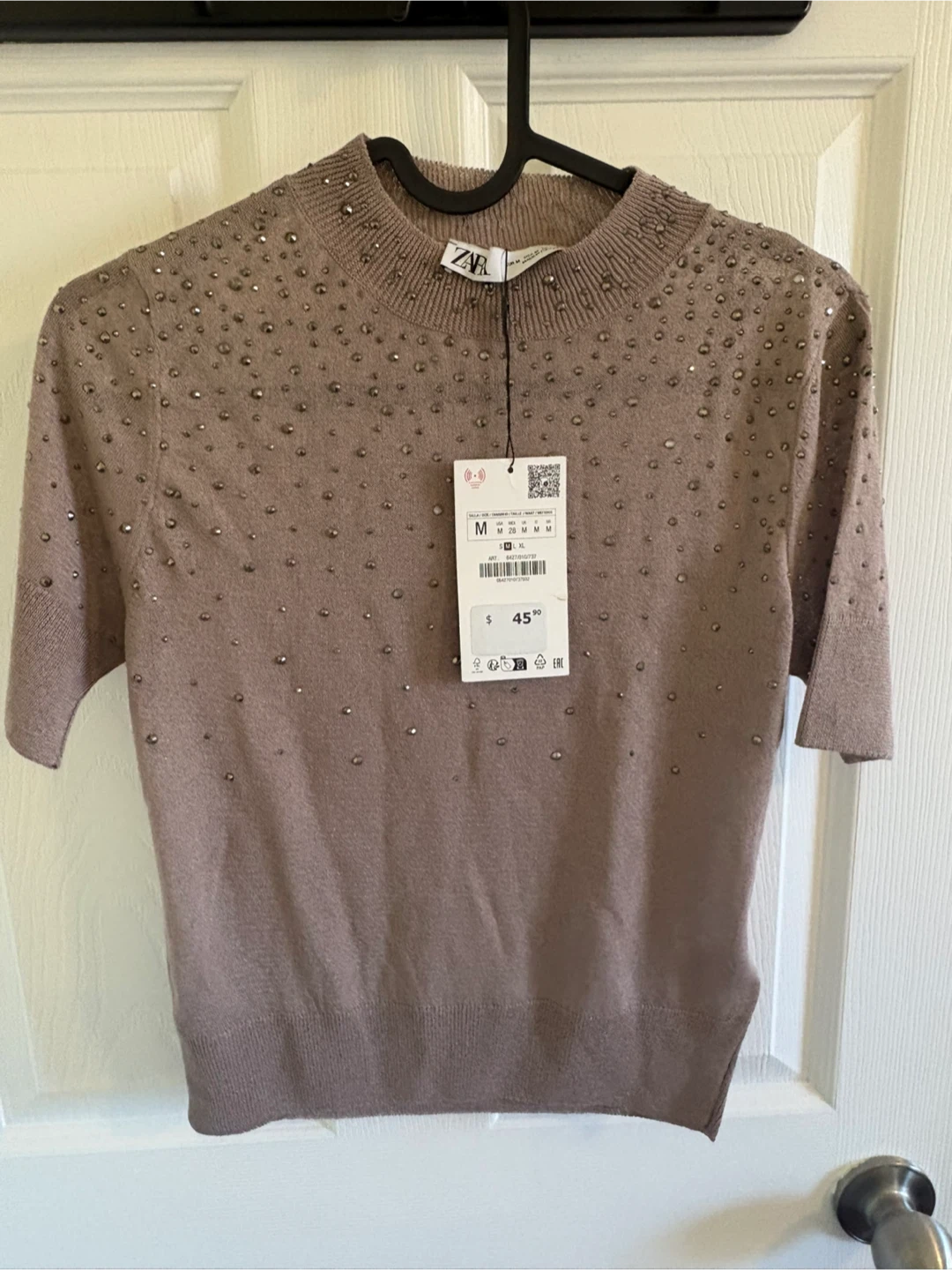 Zara Beaded Short‑Sleeve Sweater (New With Tags)