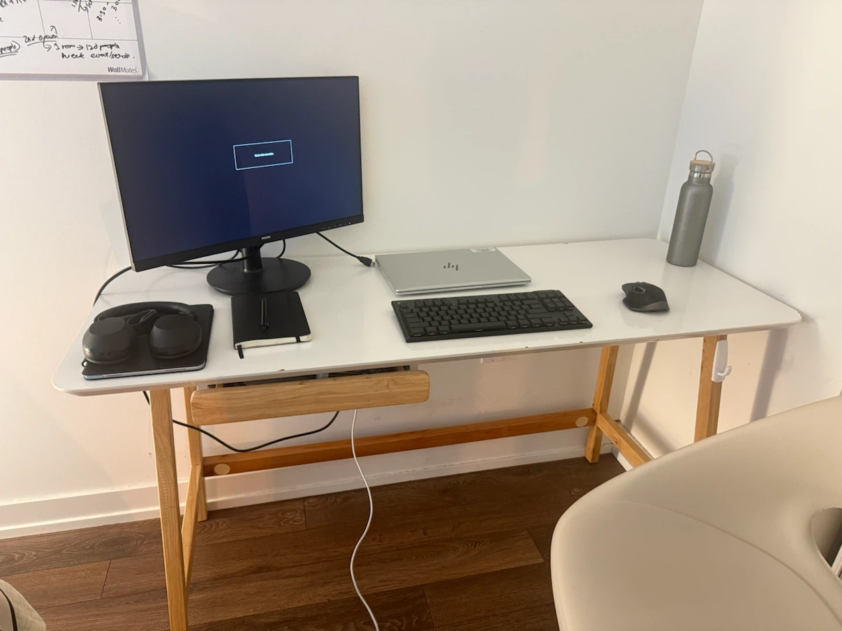 Minimalist white and wood desk