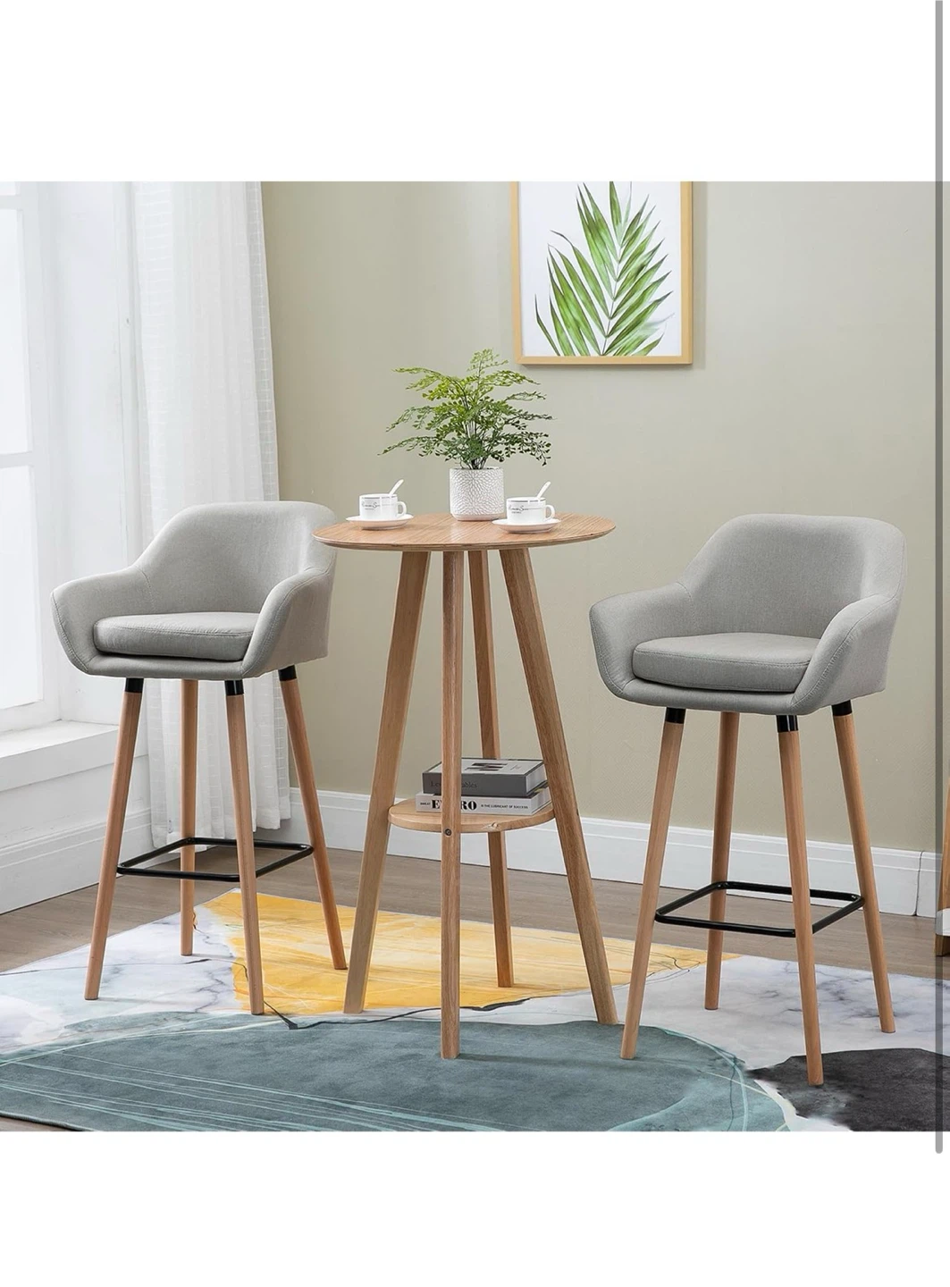 Set of 2 Modern Linen-Touch Bar Chairs