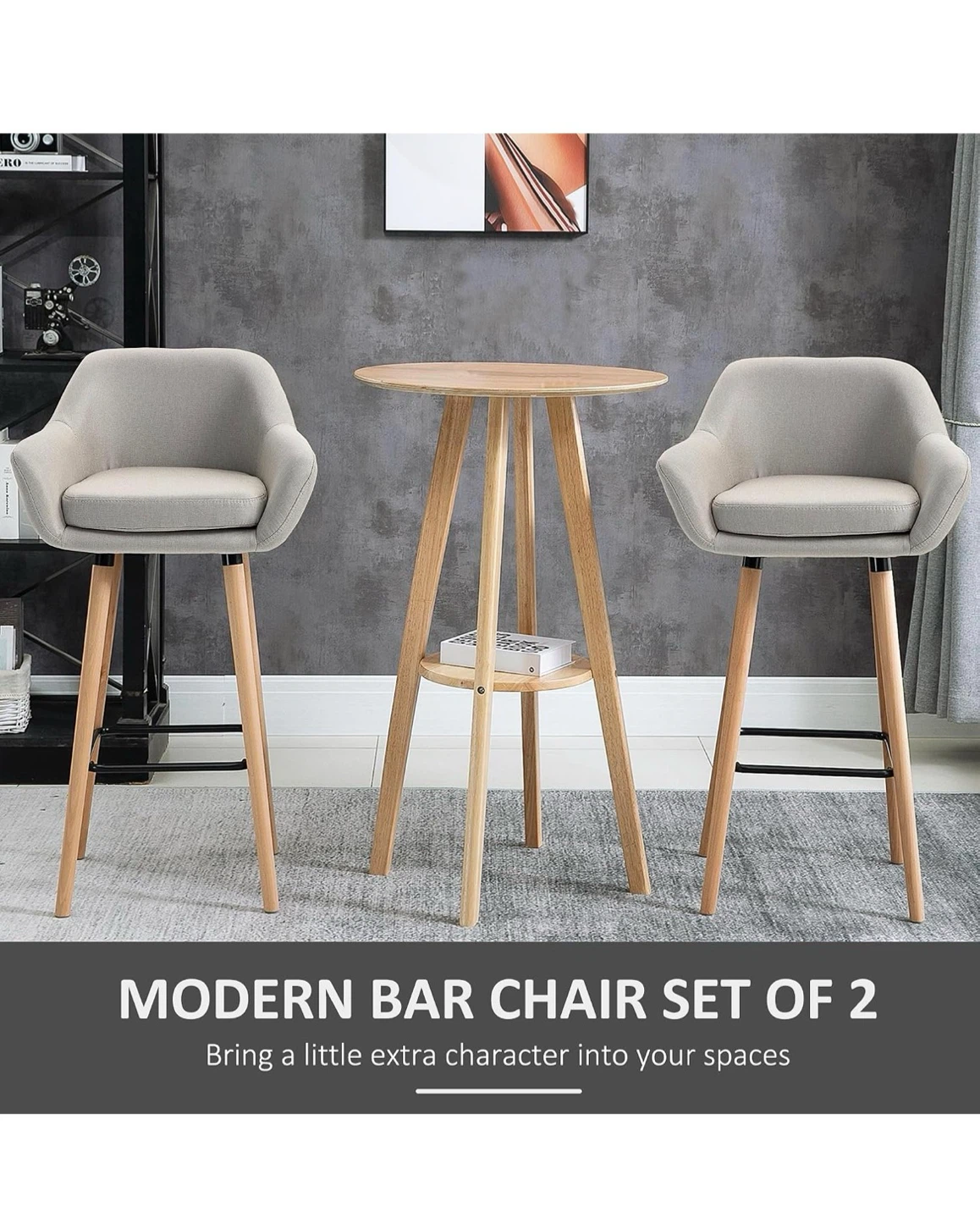Set of 2 Modern Linen-Touch Bar Chairs - photo 4