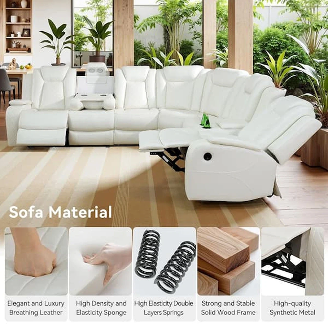 6-Seat Leather L-Shaped Recliner Sectional Sofa – White - photo 2