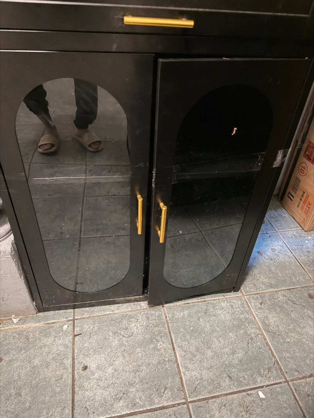 Black Storage Cabinet with Glass Doors - photo 2